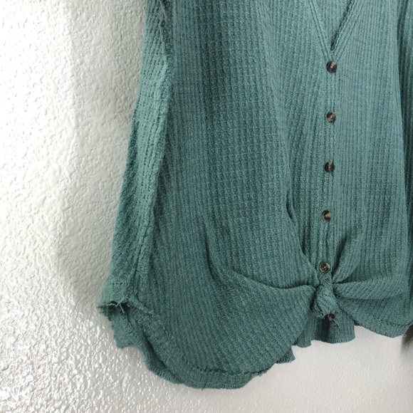 Out From Under Teal Tie Front Shirt - Picture 4 of 6